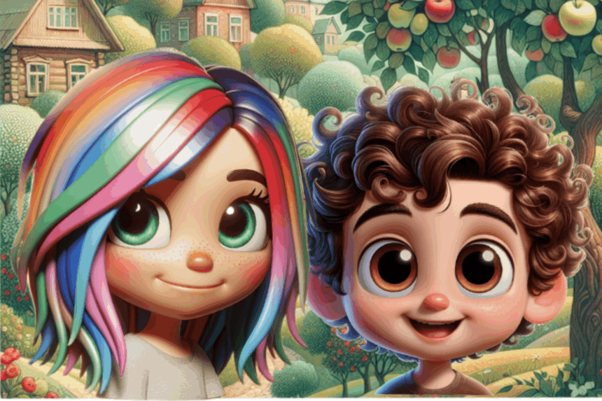 Piirroshahmot kahdesta lapsesta.