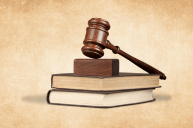 Kuvassa kaksi kirjaa ja puheenjohtajan nuija.