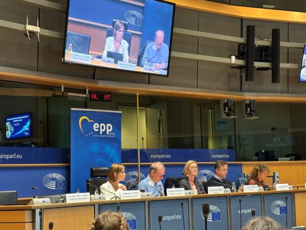 Ihmisiä istumassa EU parlamentin opintoseminaarissa.