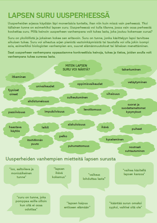 Tekijät: Vilma Kaisla & Rosa Leppämäki, Satakunnan ammattikorkeakoulu, 2023
Opas on toteutettu yhteistyössä Suomen Uusperheiden liitto ry:n kanssa